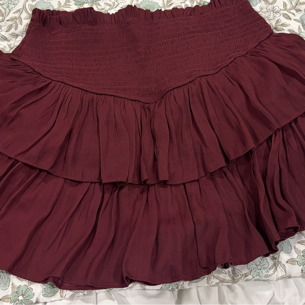 Mustard Seed Red Mini Skater Skirt with Ruffled Tiers, size S